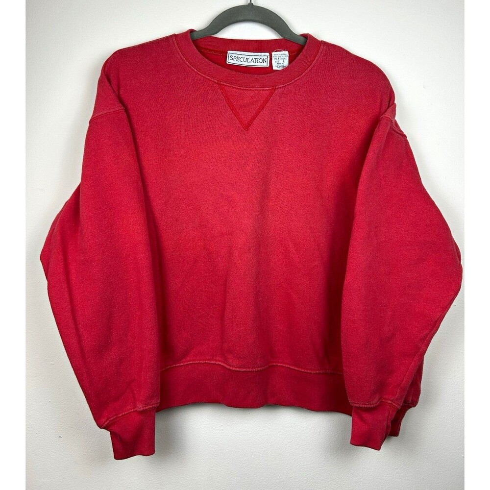 Vintage Speculation Women’s Red Fleece Pullover Crewneck Sweatshirt L Cotton